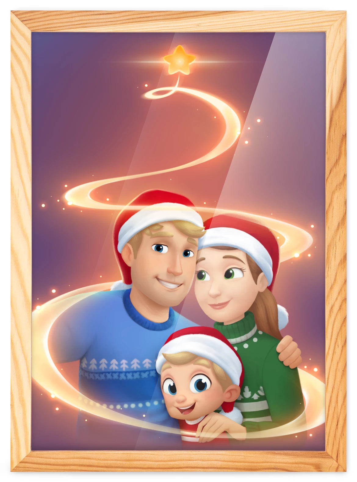 Weihnachtsfamilie (mit Mädchen) in Lila