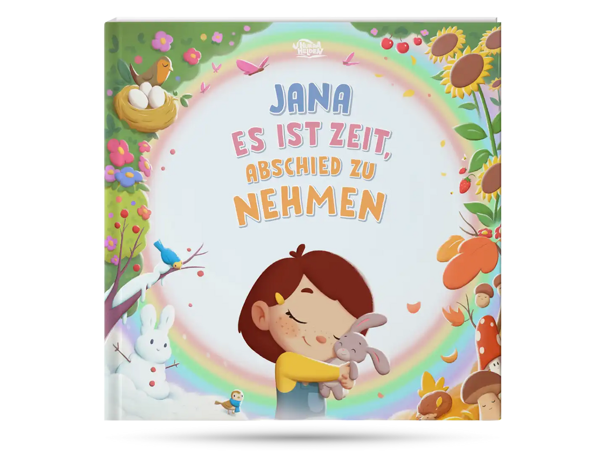 Das Cover eines personalisierten Buches über den Tod bietet eine hoffnungsvolle Geschichte darüber, dass kein Abschied jemals wirklich das Ende ist.