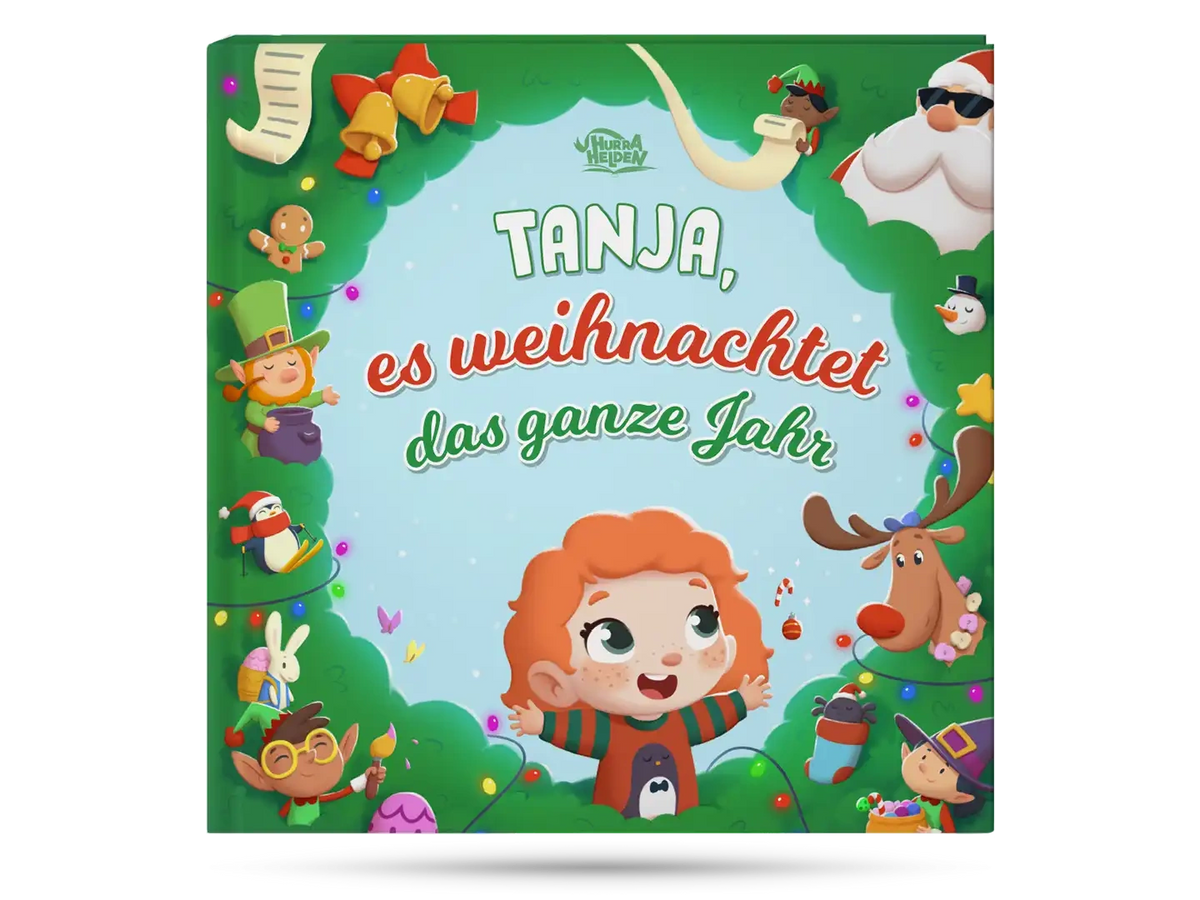 Das Cover für das beste Geschenk für Mädchen zu Weihnachten, ein personalisiertes Buch von Hurra Helden. 