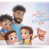 Das Cover des personalisierten Buches von Hurra Helden, in dem du Papa und seine drei Kinder personalisieren kannst, ist auch ein tolles Geschenk.