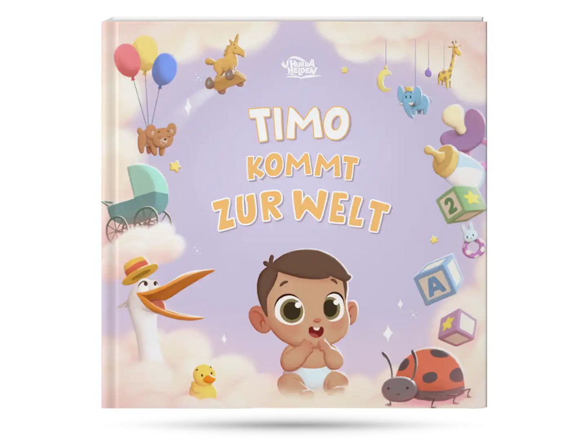 Das Cover für das neue Buch für Neugeborene, das beste Geschenk für eine Babyparty. 