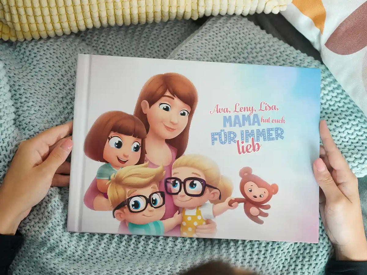 Individuelles Buch für Mutter und ihre drei Kinder ist ein herzliches Andenken furs Leben.	