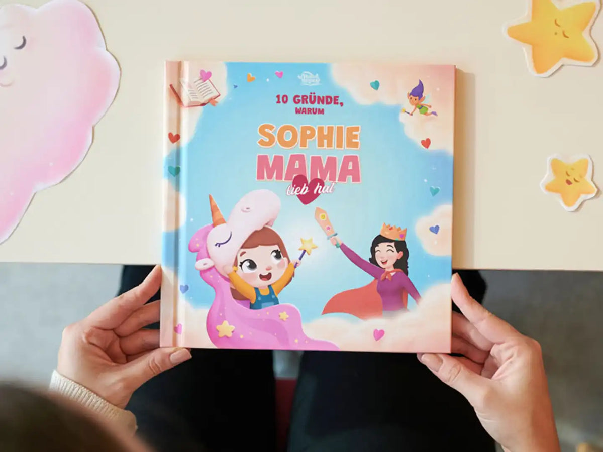 Der Umschlag des personalisierten Buches für Mutter und Tochter kann ebenfalls personalisiert werden.