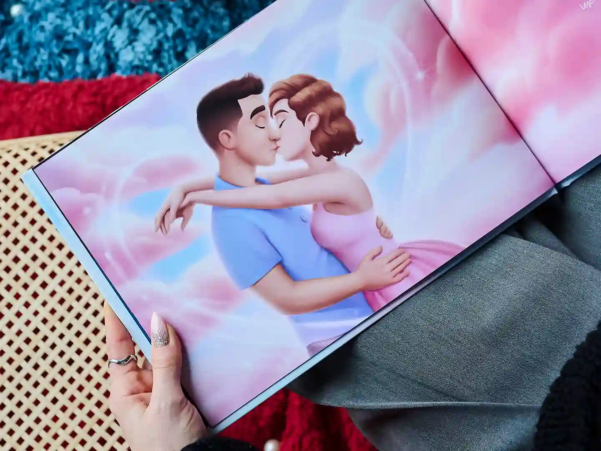 Wunderschöne Illustration aus dem einzigartigsten Jahrestagsgeschenk für Paare, das personalisierte Buch für die Ehefrau.