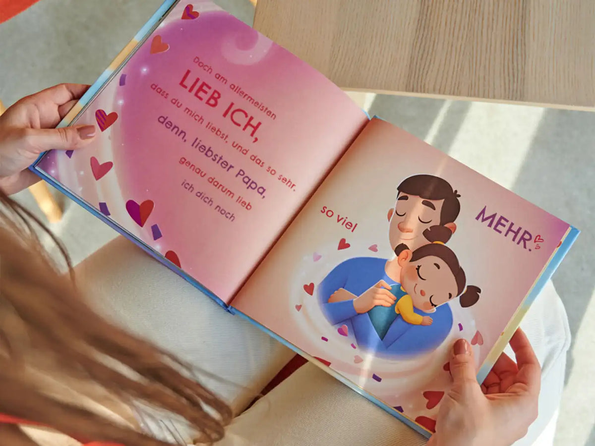 Schöne Illustration aus dem maßgeschneiderten Kinder-Vater-Buch, das ein einzigartiges Geschenk zum Vatertag ist.