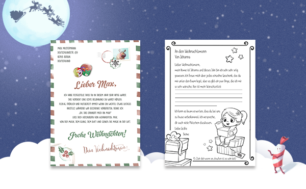 Personalisierbare Weihnachtsbriefvorlagen an den Weihnachtsmann und von dem Weihnachtsmann.